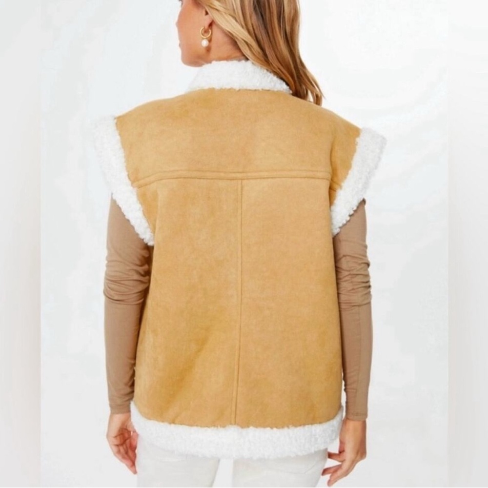 Tan and White Shearling Vest - Picture 3 of 9